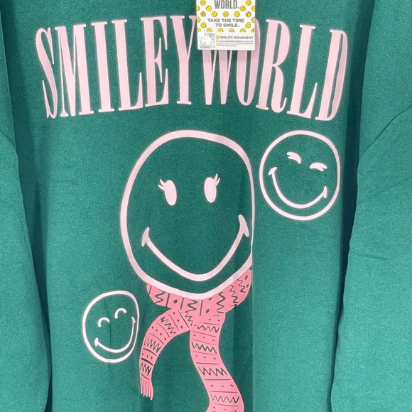 SmileyWorld‎ Womens Sweatshirt Dress Size L Green Pink Graphic Sleep Comfy Cute - Picture 5 of 9